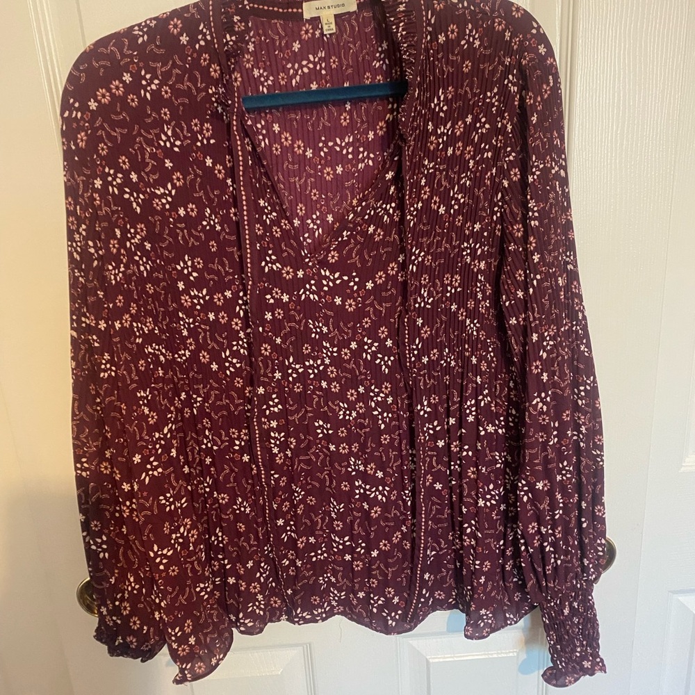 Max Studio Red Ruffled V-Neck Blouse